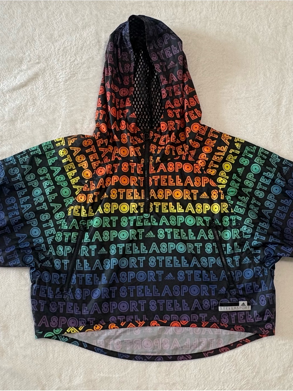 Adidas StellaSport Rainbow Logo Mesh-Lined Hoodie